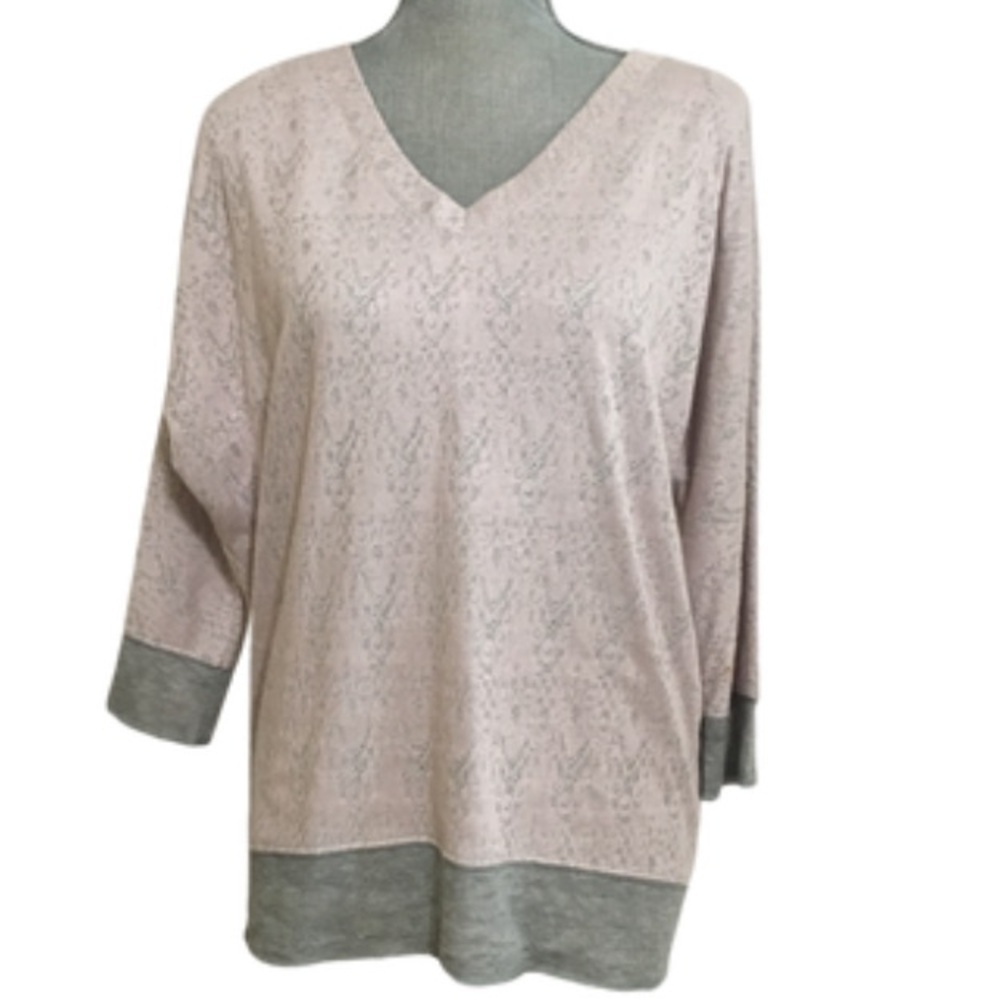 Kut from the Kloth V-Neck Tunic Top Pink Gray Hem Soft Knit Loungewear Sz M